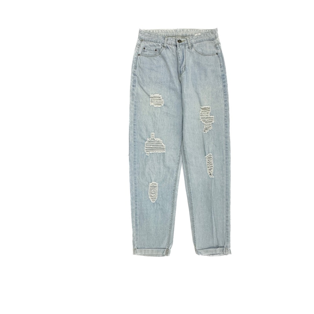 Shein Cuffed Crop Distressed‎ Women's size S Light Wash Blue Denim Jeans